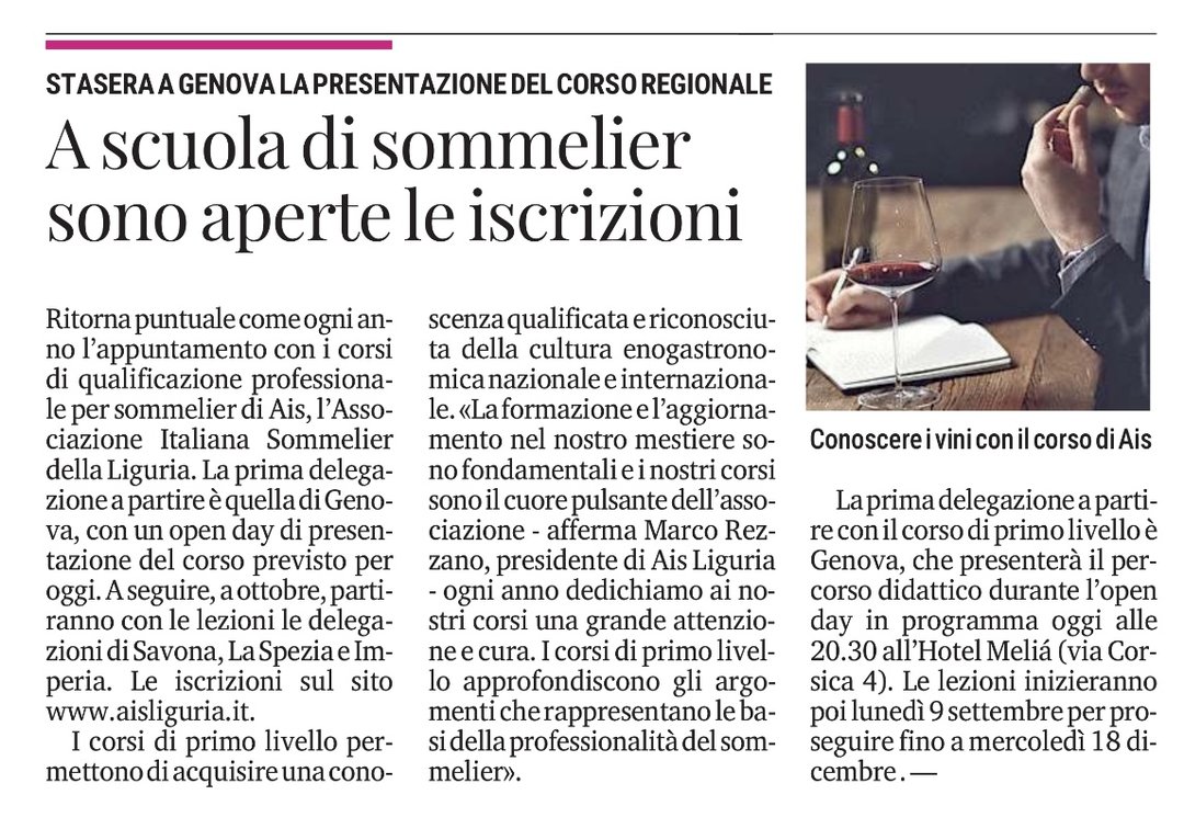 <p>A scuola di sommelier sono aperte le iscrizioni</p>